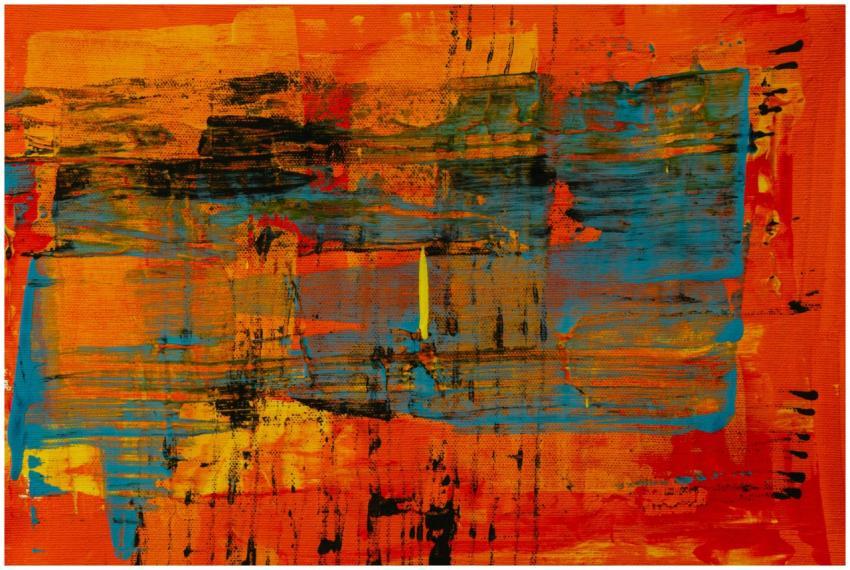 Colorful abstract acrylic painting with bold orang