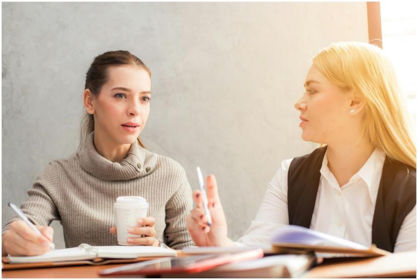 Two women engaging in a professional conversation