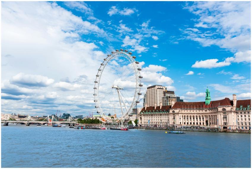 A scenic daytime shot of the iconic London Eye ove