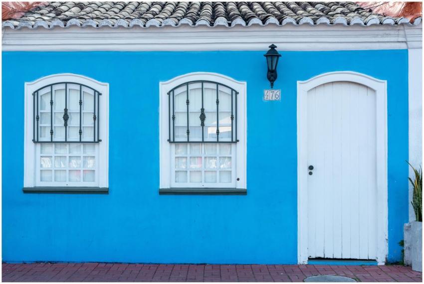 Charming blue facade of a house in Porto Seguro, B