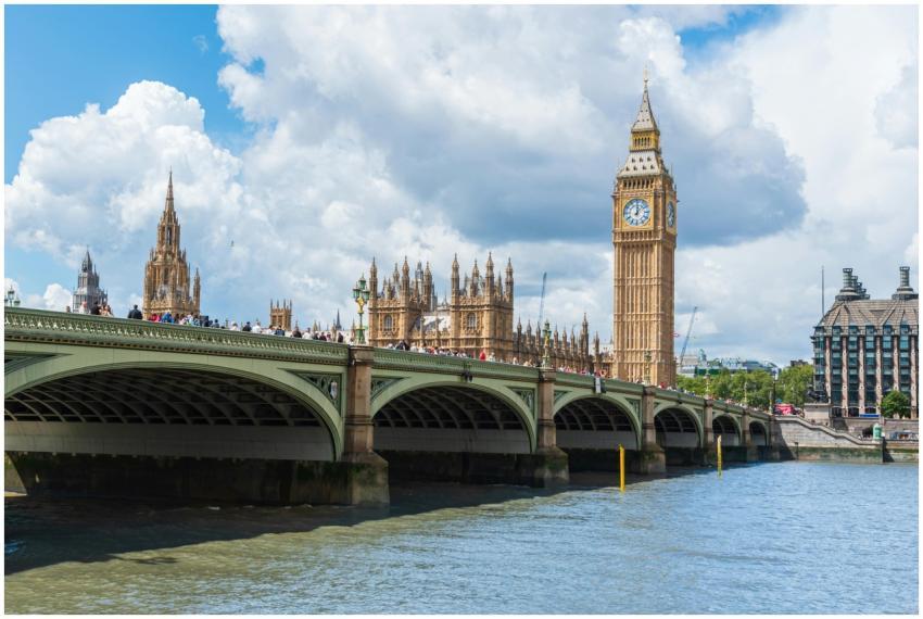 View of Big Ben and Westminster Bridge under a bri