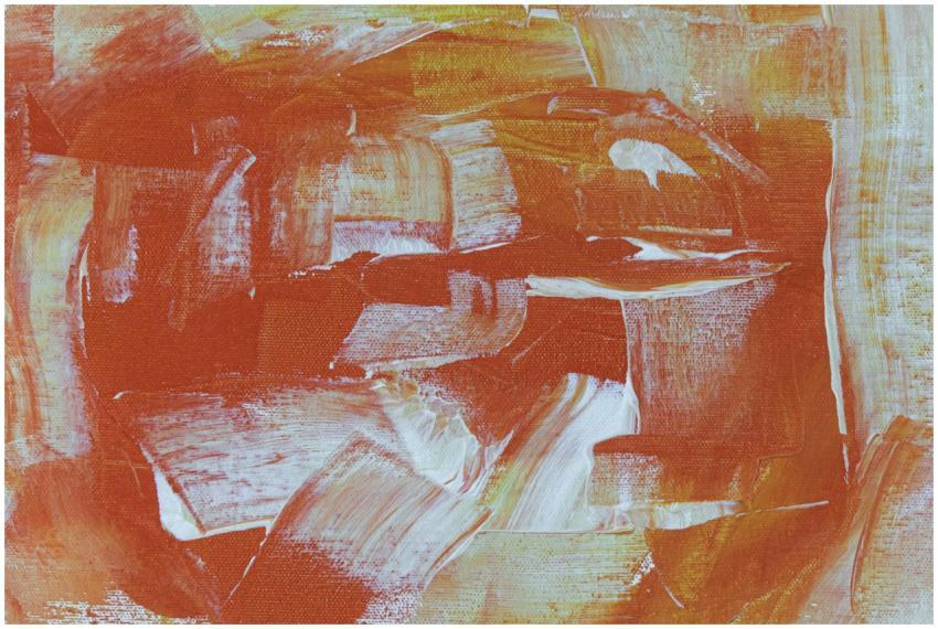 Dynamic abstract painting with vivid orange and wh
