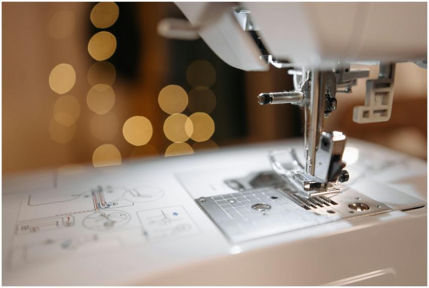 Detailed view of a sewing machine needle and parts