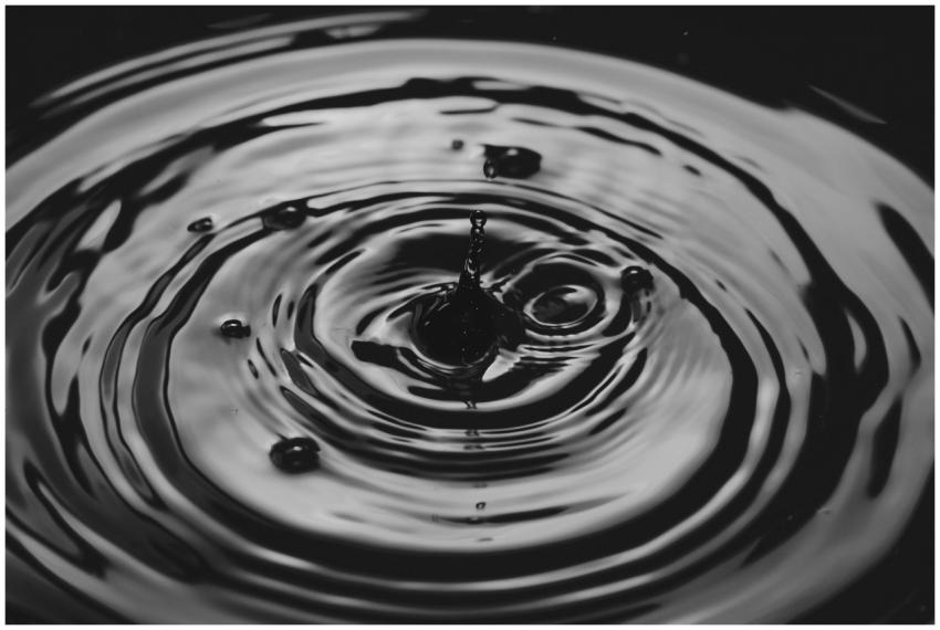 Artistic black and white close-up of a water dropl