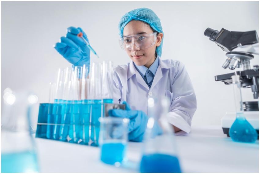 A female scientist using lab equipment for researc