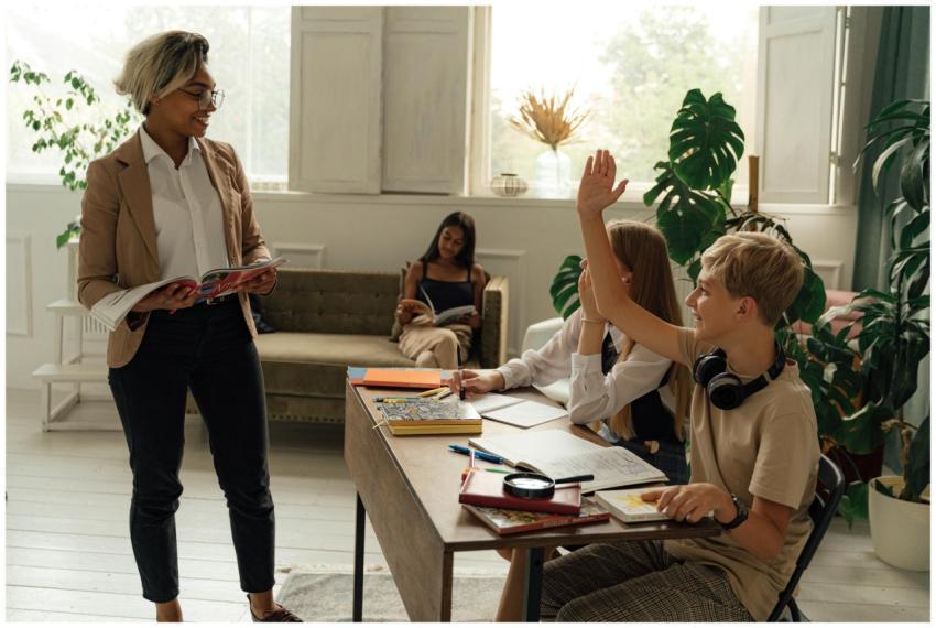 Engaging classroom with teacher and students discu