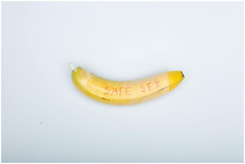 A banana wrapped with a condom symbolizing safe se