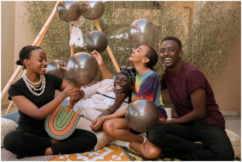 A group of friends sharing laughter and joy with b