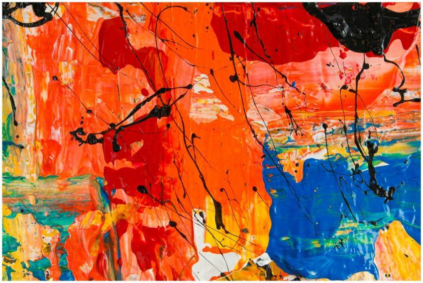 An abstract painting featuring bold and vibrant co
