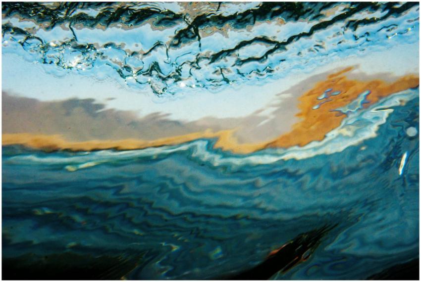 Vibrant abstract art with wave and ocean motifs, f