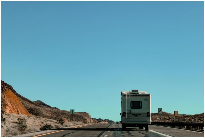 RV driving on a scenic Arizona highway, perfect fo