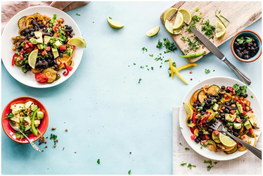 Colorful Mexican salad with avocado, black beans,
