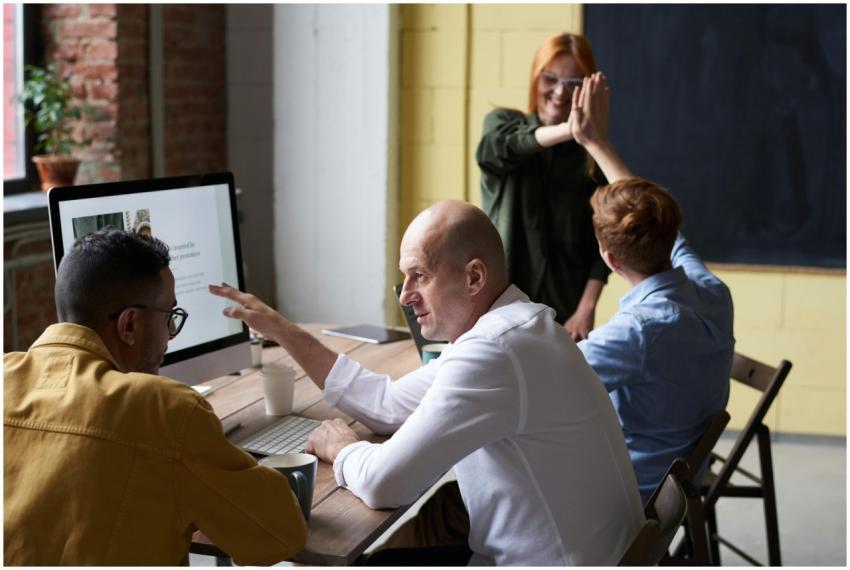 Diverse team of professionals engaging in a collab