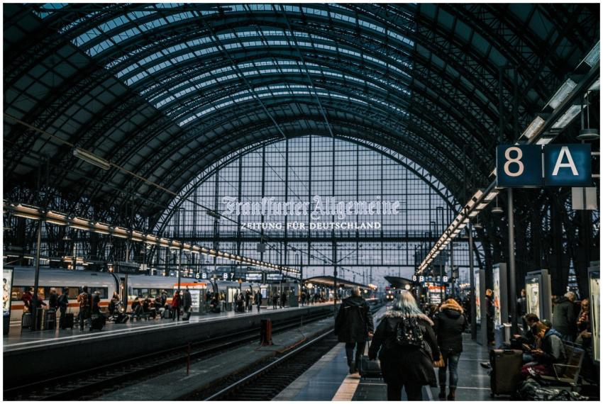 Interior view of Frankfurt Hauptbahnhof with train