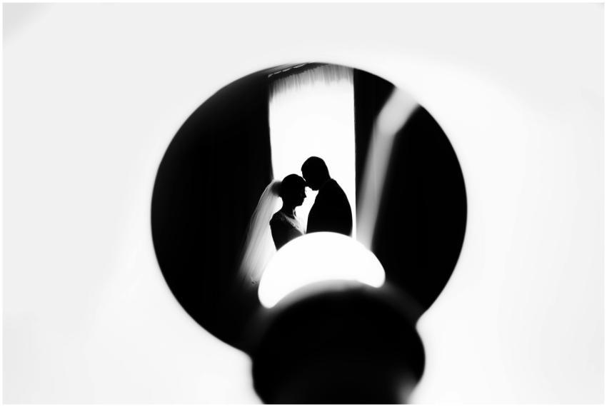 Artistic silhouette of a bride and groom captured