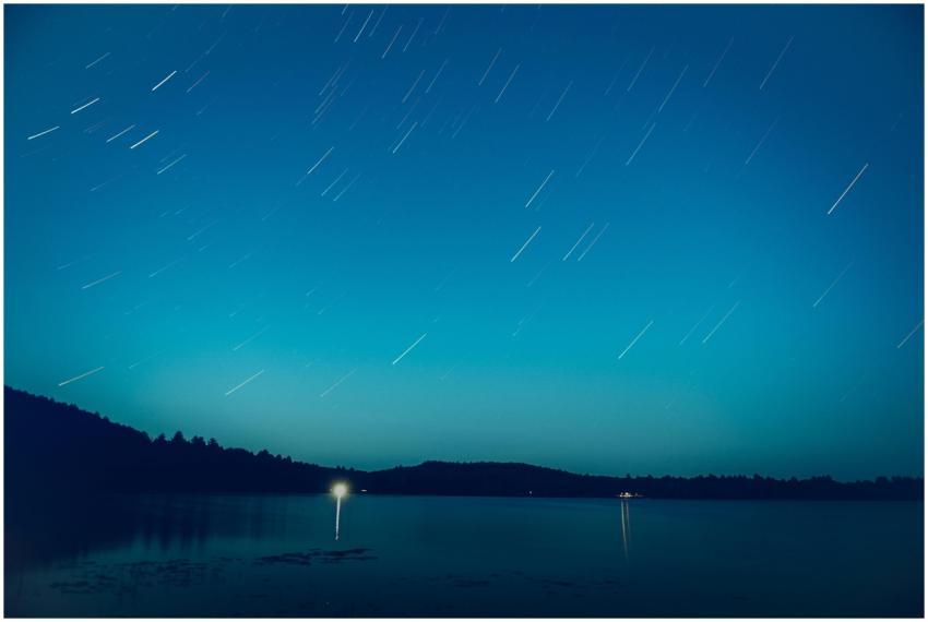 Long exposure of star trails over a lake in Barry'