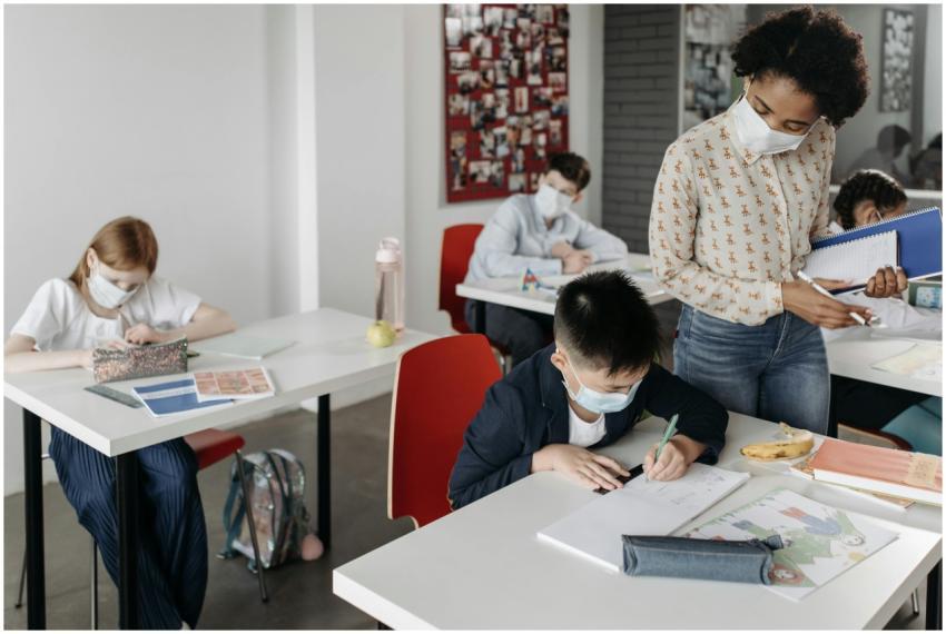 Students and teacher in a classroom setting during