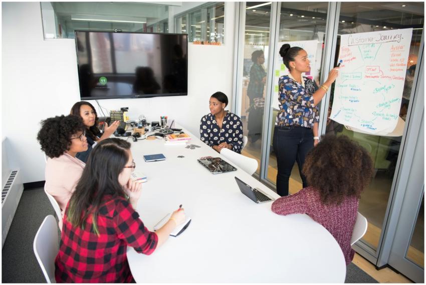 A multicultural office team engages in a collabora