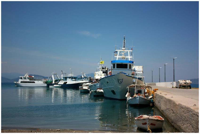 A serene harbor view featuring boats docked at the