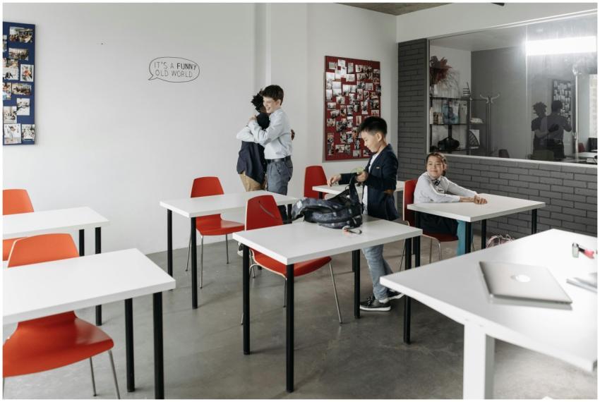 A group of children engaging in a modern classroom