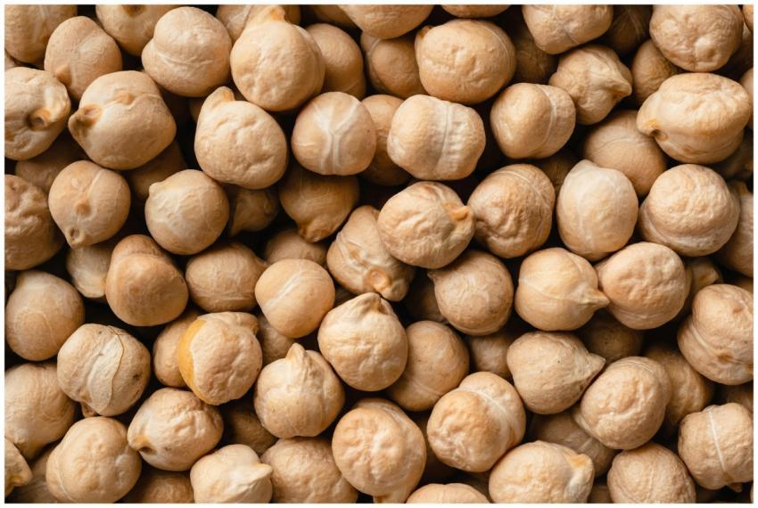 Detailed close-up image of raw chickpeas, highligh