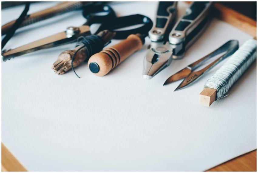 A selection of artisan tools and handmade crafts d