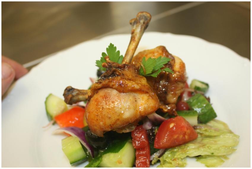 Close-up of a delicious chicken drumstick meal, ga