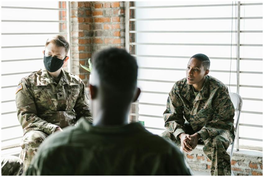 Military veterans participate in a supportive grou
