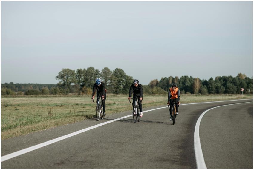 Three cyclists enjoying a scenic road cycling adve