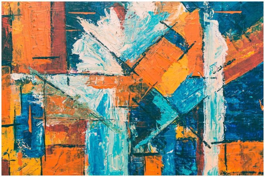 Colorful abstract painting featuring bold brushstr