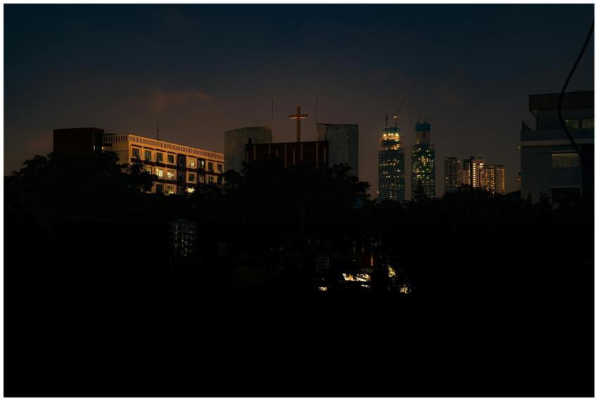 Night view of Jakarta skyline with a brightly lit