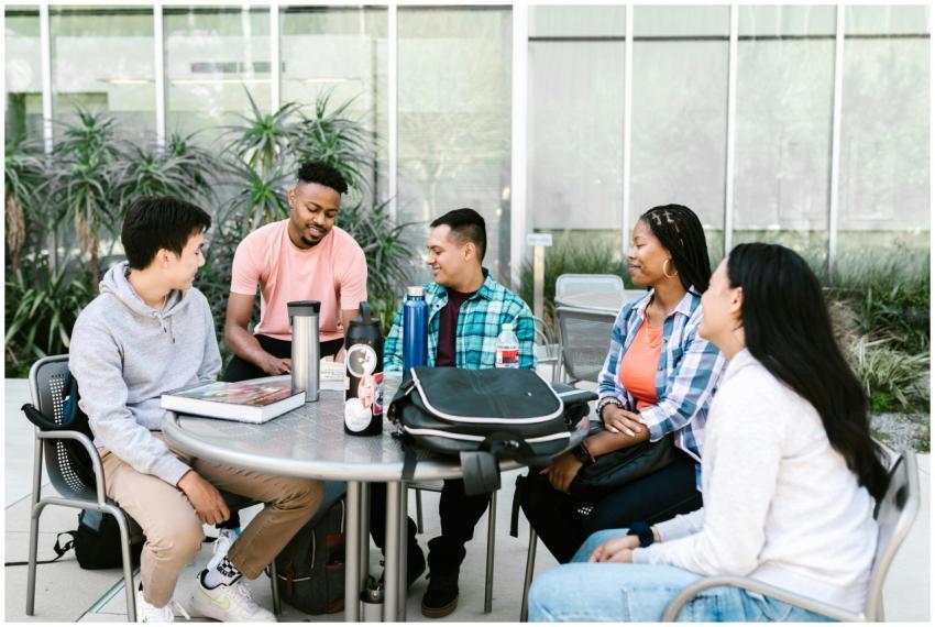 A diverse group of students enjoying a break outdo
