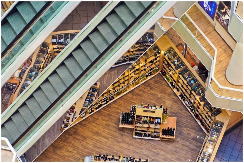 Aerial view of a stylish shopping mall showcasing