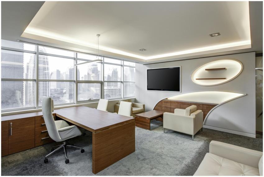 Sleek office space featuring contemporary furnitur