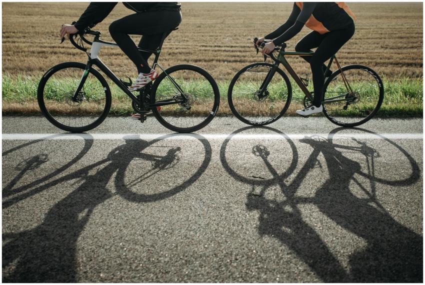 Two cyclists enjoying a ride on a sunny day along