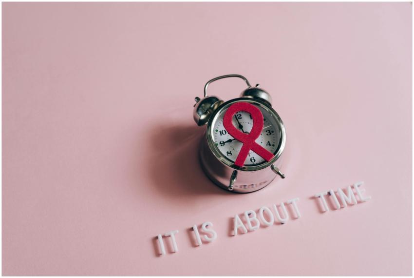 Alarm clock with pink ribbon for breast cancer awa