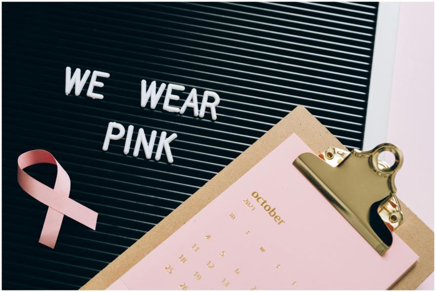 Image of a display featuring a pink ribbon, calend