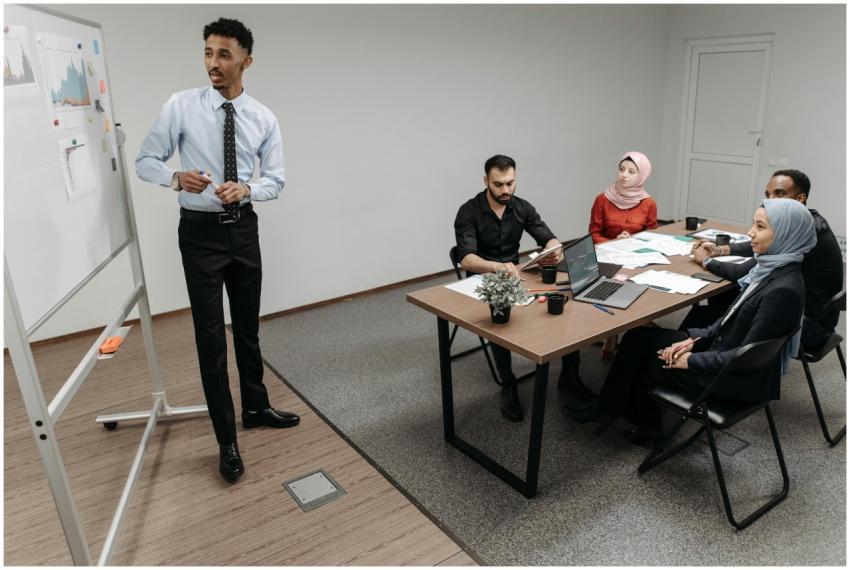 A diverse group of professionals collaborating in