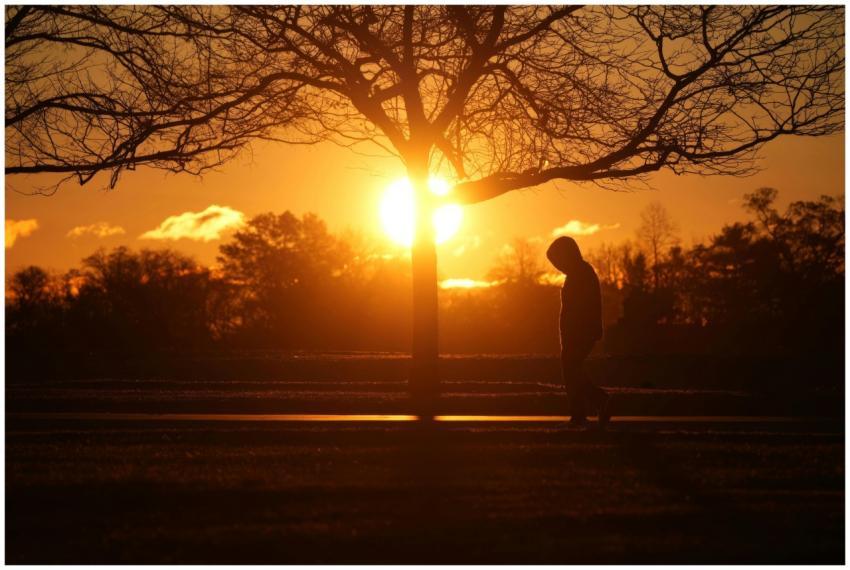 Silhouette Person Walking Sunset