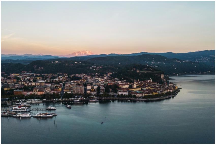 A breathtaking aerial shot of Lake Maggiore with t