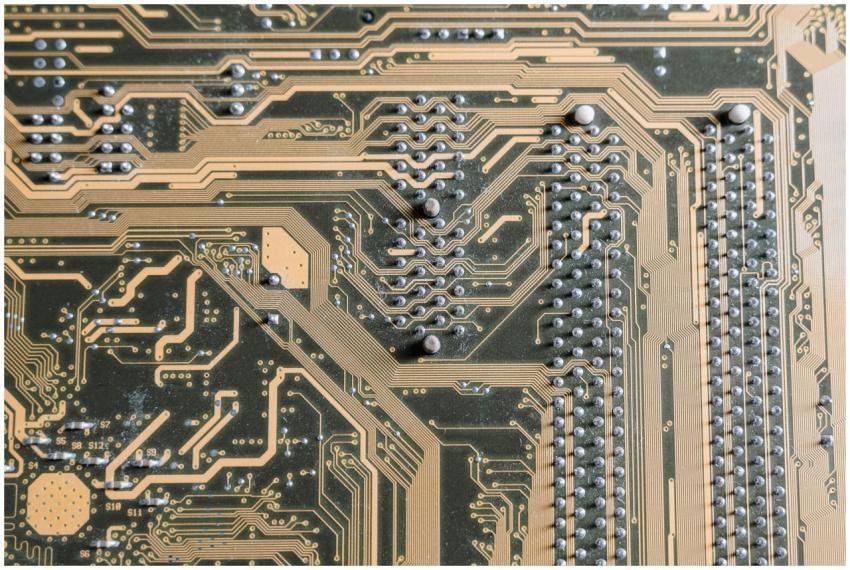 Detailed view of intricate circuitry on a computer