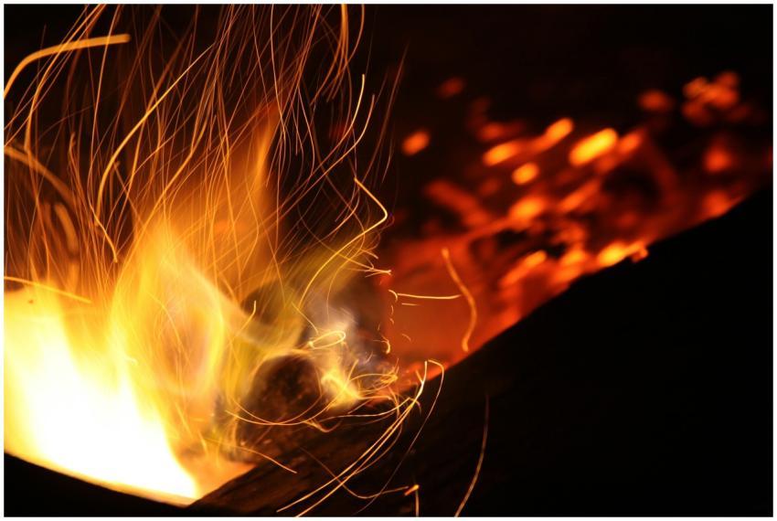 Long exposure shot of dynamic flames and sparks cr