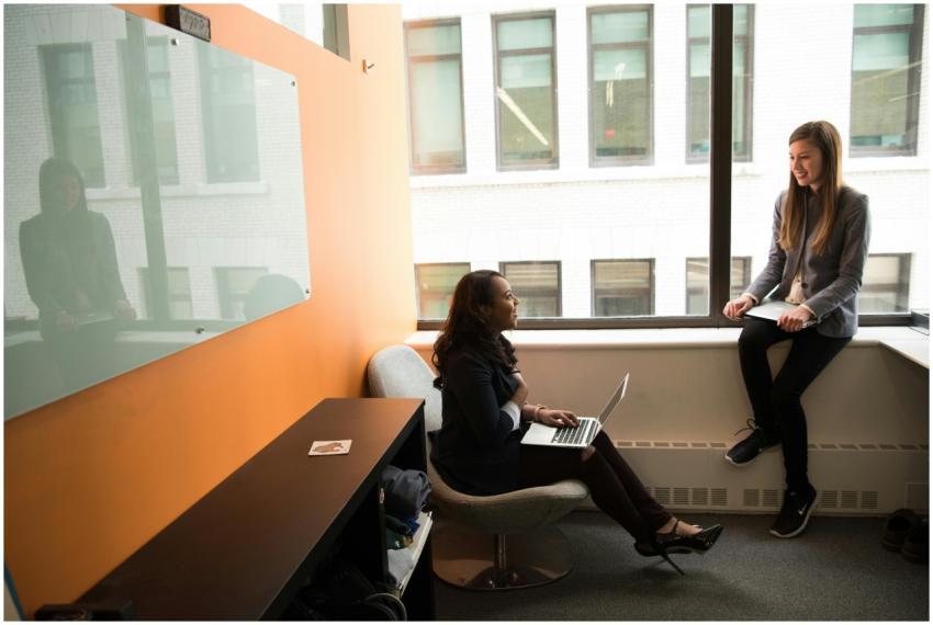 Two women engaged in a business meeting in a moder