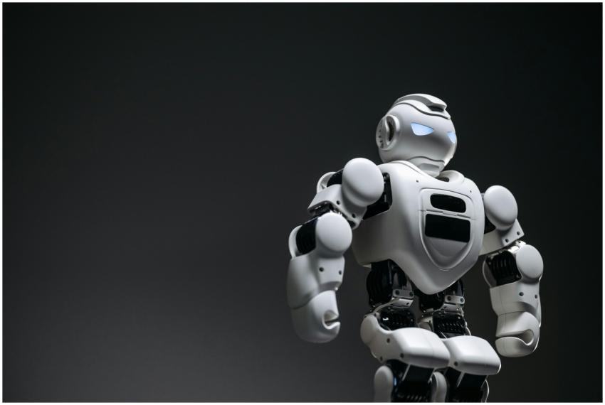 A futuristic robot, captured in a close-up studio