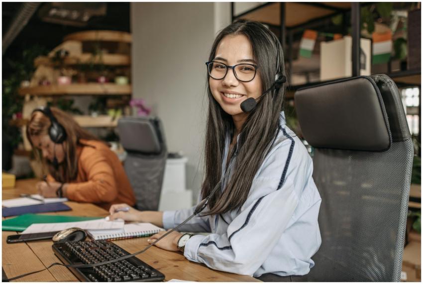 Customer support representative working in a moder