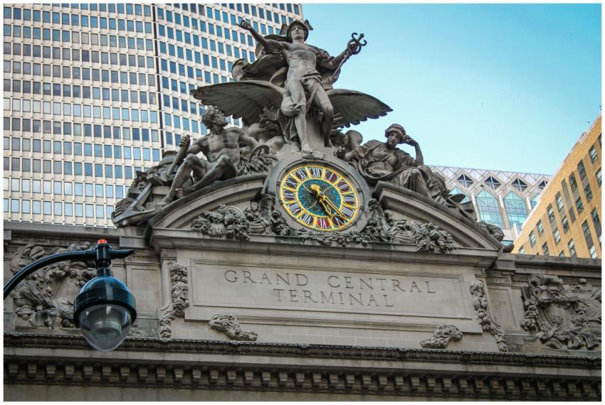 Low-angle view of Grand Central Terminal's ornate