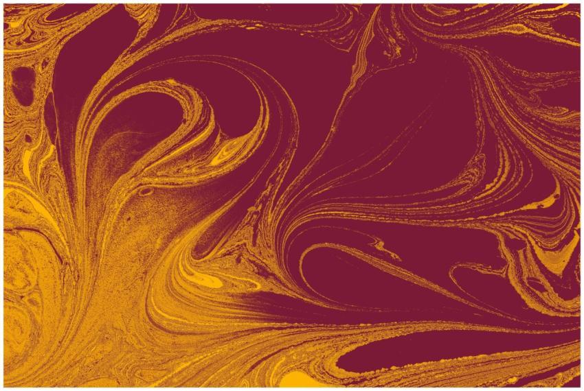 Vibrant maroon and yellow swirling marble texture,