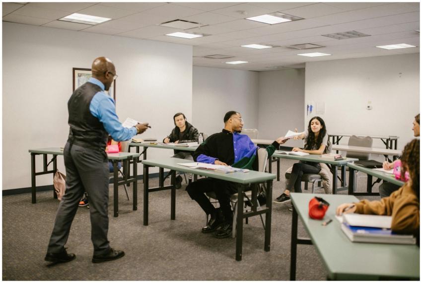 University classroom with students receiving instr