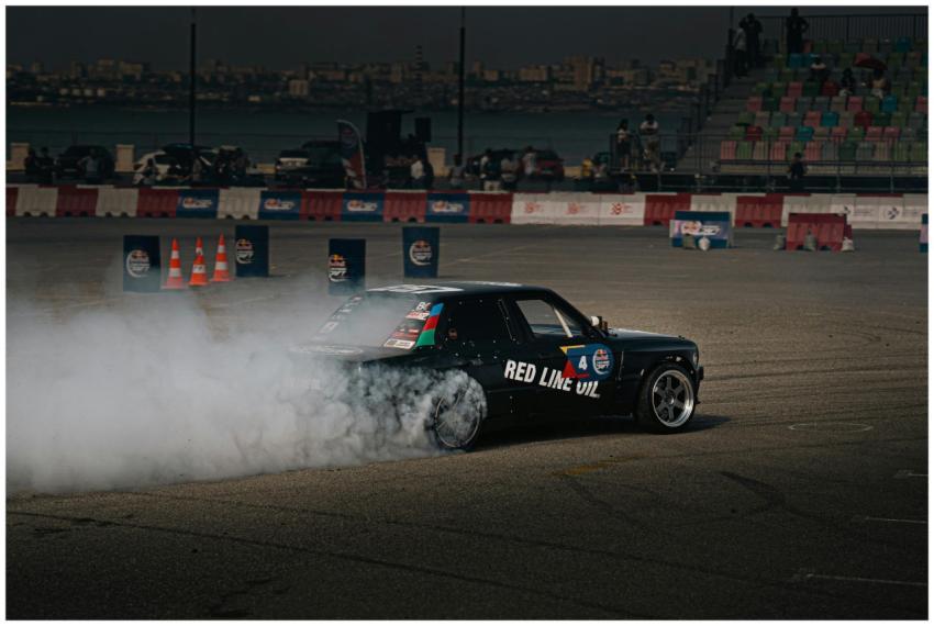 Dramatic car drifting at an urban motorsport event