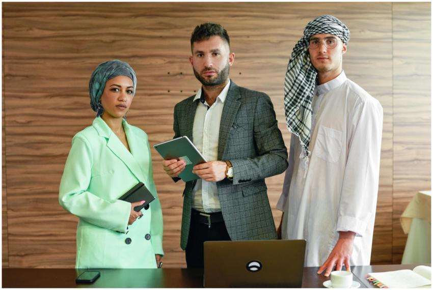 A diverse group of business professionals engaged